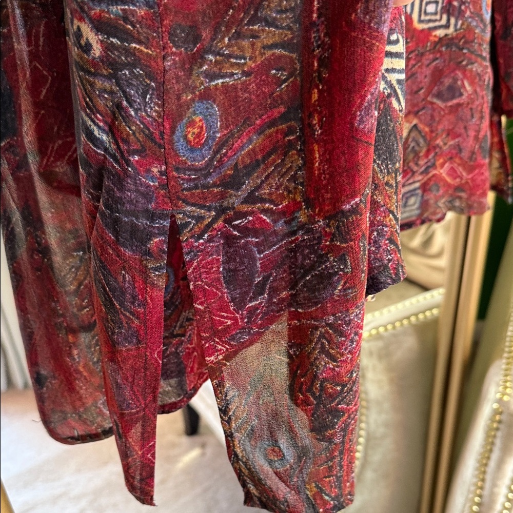 Chico's Red Patterned Blouse - Picture 5 of 7